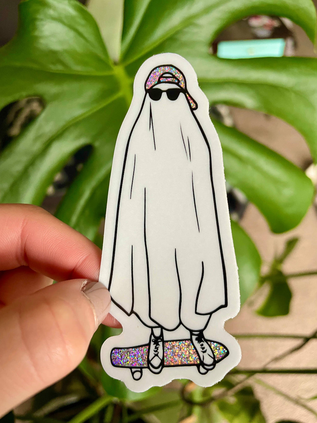 Spooky Skater Ghost Glitter Sticker